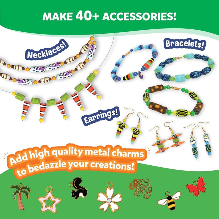 Skillmatics Roll-Up Beads Jungle Party DIY Jewellery Making Kit for Kids | Create 40+ Accessories | Make Your Own Beads, Bracelets, Necklaces &amp; Earrings | Ages 6–13 Years