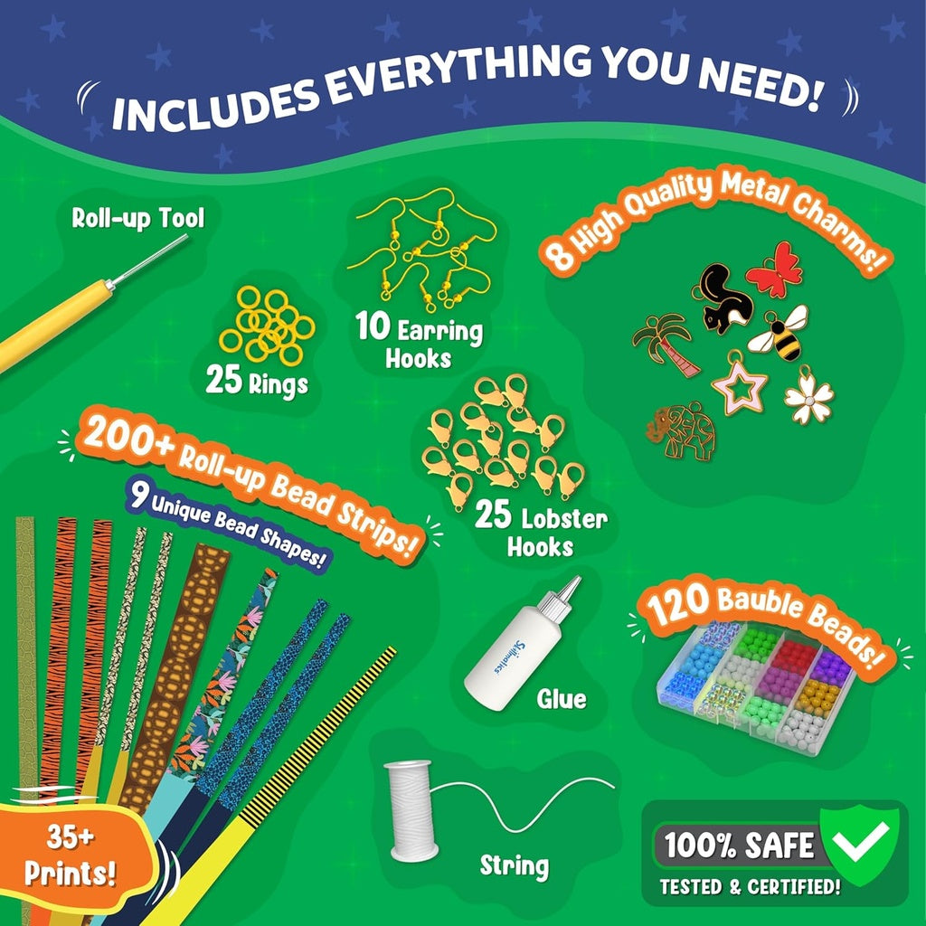 Skillmatics Roll-Up Beads Jungle Party DIY Jewellery Making Kit for Kids | Create 40+ Accessories | Make Your Own Beads, Bracelets, Necklaces &amp; Earrings | Ages 6–13 Years