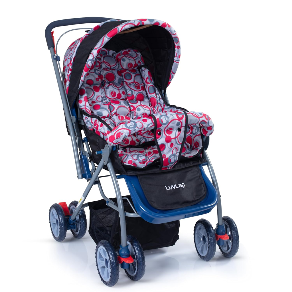 Premium Baby Stroller for Infants & Toddlers – Foldable Lightweight Pram with Safety Harness, Storage Basket & Canopy | Pink Bubble Print