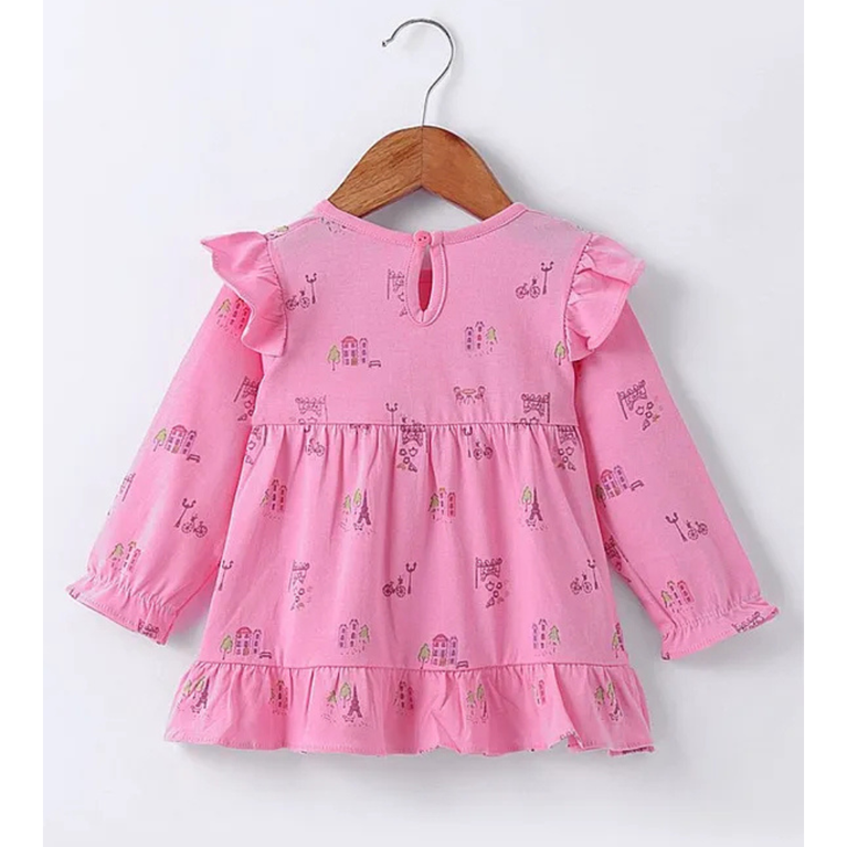 Zero Sinker Knit Full Sleeves Floral Printed Frock with Frill Detailing